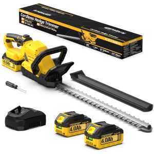MEVRONISSHOP-53CM Taille Haie Batterie - 21V Taille Haie Electrique sans Fil avec 2 Batteries de 4.0Ah, Poign&eacute;e Pivotante &agrave; 180&deg;, 16mm &Eacute;cartement des Dents pour Jardin, Haies et Arbustes - Neuf