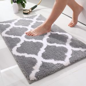 KAL-Tapis De Bain Antiderapant,Tapis Salle De Bain Absorbant En Microfibre Douce,Tapis De Salle À Motifs Marocains, Lavable En Machine - 50 X 76 Cm, Gris - Neuf