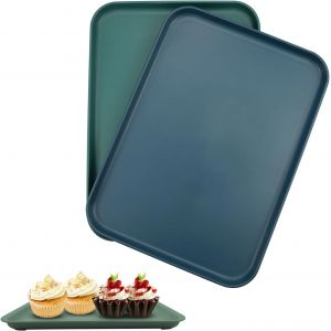 Mevronisshop-2 Pcs Plateau Rectangulaire,R&eacute;utilisable Plateau Plastique,Petit Plateau Pour Cuisines,Restaurants, Caf&eacute;s,H&ocirc;tels,Antid&eacute;rapant,30,5 X 22 Cm (2 Couleurs) - Neuf