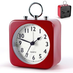 R&eacute;veil Silencieux Sans Tic-Tac Avec Fonction Snooze Et Veilleuse, R&eacute;veil R&eacute;tro En M&eacute;tal Aliment&eacute; Par Piles, R&eacute;veil De Chevet Pour Chambre &Agrave; Coucher, Bureau, Cuisine, Voyage (Rouge Vin) - Neuf