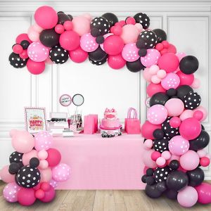 KALANKA-Kit Guirlande Ballons Roses Noirs, Cartoon Decoration Anniversaire Ballons Latex Noirs Roses pour Filles Femmes Anniversaire Mariage Fête Prénatale Décorations de Fête - Neuf
