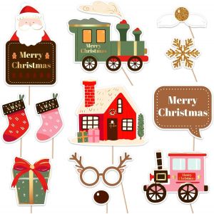 CHECARZHN--NO1-Lot De 12 Accessoires Photo De Noël, Vert, Rouge, Rose, Décoration Pour Noël, Mariage, Anniversaire, Fête De Noël, Selfie - Neuf