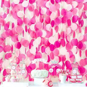 205Ft Décorations de fête de Rose Vif Grand Cercle Points Toile Fond Guirlande Banderole Rougir Rose Blush Papier Fin de à Pois Rideau Suspendu Bannière pour Mariage Bapteme Anniversaire fête - Neuf