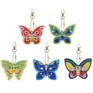 5 Pièces 5d Bricolage Papillon De Diamant De La Peinture De Porte-Clés, Bricolage 5d De Diamant De La Peinture D'art De Diamant De La Peinture Trousseau Pendentif, Décoration Pour Les Sacs À Main - Neuf