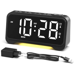 Réveil Numérique,Reveil Matin avec Gros Chiffres,Deux Alarmes,Mode Week-End,Luminosité Réglable,Veilleuse Plus Faible,Mémoire de Panne,Gros Boutons,Réveil Secteur avec Adaptateur Inclus - Neuf
