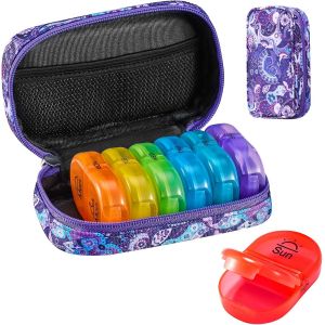 Pilulier Semainier Matin Et Soir Semainier Medicament Pilulier Journalier 7 Jours Avec Portable Fermeture Éclair Toile Étui À Pilules Voyage Pour Vitamines,Huiles De Poisson-Violet 01 - Neuf