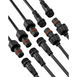 5 Paires 2 Pin Connecteur &Eacute;lectrique &Eacute;tancheip65 Avec 18awg 20cm C&acirc;ble Extension Pour Bandes Lumineuses &Agrave; Led, Projecteurs Solaires, Lumi&egrave;res De Pointes De Jardin - Neuf