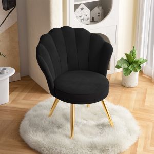 Fauteuil Salon Moderne,Fauteuil Coiffeuse avec Pied Dor&eacute;, Fauteuil Rembourr&eacute; en Velours,Fauteuil pour Salon/Chambre,Noir - Neuf