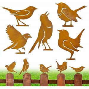 Mevronisshop-5 Pi&egrave;ces Oiseaux Rouill&eacute;s Ornements Rouill&eacute;s Pour Oiseaux D&eacute;coration D'oiseaux Metal Birds Deco Jardin Exterieur Metal Deco Jardin Exterieur Rouill&eacute;e Pour Patio Parc Et Cl&ocirc;ture - Neuf