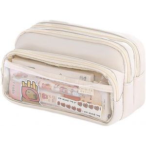 Grande capacité trousse scolaire avec 3 compartiments trousse scolaire extensible sac de maquillage organisateur de bureau pour filles et filles, beige, M, Casual - Neuf