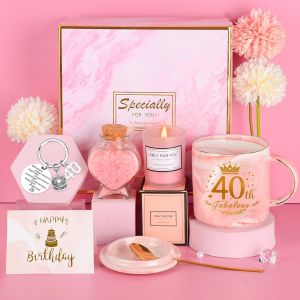 Eryi-Idée Cadeau Fille 40 Ans, Cadeau Anniversaire, Tasse À Café, Aromathérapie, Sels De Bain, Porte-Clés, Carte De Voeux, Coffret Cadeau, Cadeaux Pour Amie, S?ur (Rose, 40th) - Neuf