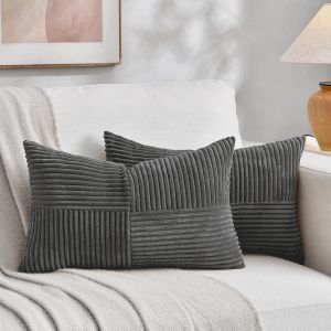 Cauc-Lot De 2 Boho Housse De Coussin 40x60 Gris Fonc&eacute;,&Agrave; Motif Crois&eacute; Decoration Housses De Coussin En Velours C&ocirc;tel&eacute;,Douillet Taie D'oreiller Housse Coussin Moderne Pour Canap&eacute; Chambre Chaise Lit - Neuf