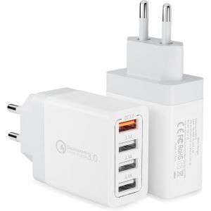 2 Pi&egrave;ces Chargeur Secteur USB 33W 4 Ports Chargeur Rapide Mural Adaptateur USB Universel Prise USB Multiple avec Quick Charge 3.0 pour Samsung Galaxy S21 S20 FE S10 S9 S8 S7 A71 A54 A34 A14 Note 8 - Neuf