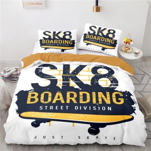 Housse De Couette Enfant Skateboard X Cm Parure De Lit Pas Cher + X Taies D'oreiller Xcm Microfibre Housse De Couette X Garcon Doux Confortable - Neuf