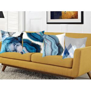 Lot De 4 Housses De Coussin &Agrave; Motif G&eacute;om&eacute;trique Bleu 45x45cm - Neuf