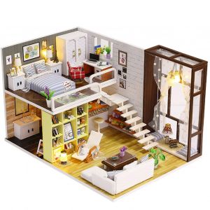 Maison de poupee DIY, jolie maison, mini maison, kit de jouets avec musique et housse anti-poussiere - Neuf