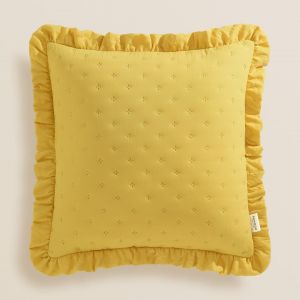 CAUC-Housse de Coussin Molly 45 x 45 cm Taie d'oreiller pour Coussins Canap&eacute; avec Fermeture &eacute;clair Invisible Un Charmant Volant Moutarde, 1 pi&egrave;ce - Neuf