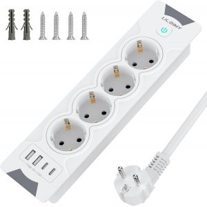 Ytfhg-8 En 1 Prise Encastrable De Table Avec 2 Usb-A Et 2 Type-C, Multiprise Intégrée 4 Prises Avec Câble 2m, Prise De Table, Multiprise Pour Meuble Ou Plan De Travail - Neuf