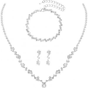 Meimie-Parure Bijoux Femmemariage Strass Cristal Collier Bracelet Boucles D'oreillesmariée Demo Lle D'honneur Bal Costume Ensemble De Bijoux Pour La Fête Demariage Nuptiale Fille - Neuf
