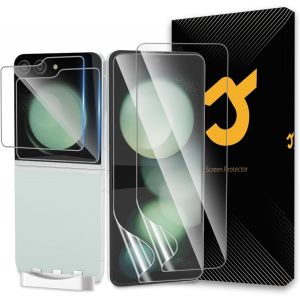 JGD-2 + 2 films de protection d'&eacute;cran pour Z Flip 5 [non verre], 2 films flexibles EPU, 2 protections d'appareil photo, auto-gu&eacute;rison en 10 secondes, compatible avec les coques, empreintes digitales - Neuf