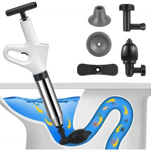 JEXNOVASHOP-Deboucheur WC Puissant, Deboucheur Toilette Avec Barom&egrave;Tre, Pompe Deboucheur Canalisation avec Quatre Ventouses,pour Lavabos, Siphons de Sol, Toilettes, Obstruction de Tuyaux - Neuf