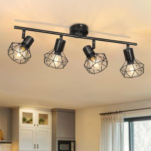 Kal-Plafonnier Spot Orientable Luminaire Plafonnier E14 Vintage Spots De Plafond Plafonnier Led Cuisine 4 Spots Noir Plafonnier Industriel Pour Cuisine Chambre Salon Sans Ampoules - Neuf