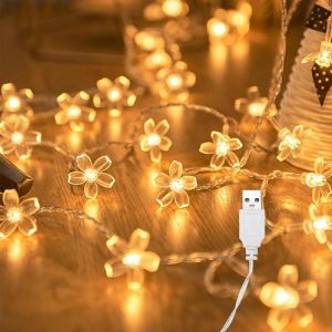 Jgd-Guirlande Lumineuse Led En Fleurs De Cerisier - Alimentation Usb - 6 M - 40 Led - Blanc Chaud - Lumi&egrave;re Continue - Neuf
