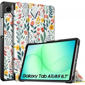 ELVORIX-Coque Compatible avec Samsung Galaxy Tab A11/A9 8,7 Pouces (2025/2023), &Eacute;tui de Protection Fin et L&eacute;ger avec Dos en PC Rigide, Fleur - Neuf