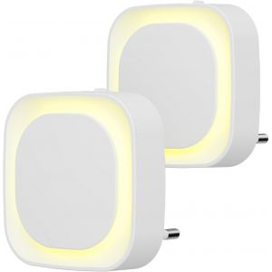 2 Pcs Veilleuse Led Automatique, Lampe De Nuit À Capteur Crépusculaire, 3 Niveaux De Luminosité Dimmmable Veilleuse Enfant Avec Prise, Pour Couloir, Cuisine, Salle De Bains (Jaune Doré) - Neuf