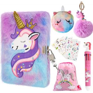 NouvelHorizonstore-Journal Intime Fille, 6 Pi&iquest;&iquest;ces Carnet Secret Licorne Enfant avec Cadenas et Cl&iquest;&iquest;, 160 Pages Recto-verso A5 Peluche Cahier avec Stylo, Autocollants, Papeterie Cadeau pour Filles 6 7 - Neuf