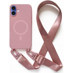 LORANKA-Coque avec Cordon pour iPhone 16(6.1).Compatibilit&eacute; Chargeur sans Fil.Silicone avec Cordon Case,Couleur Solide-Rose - Neuf