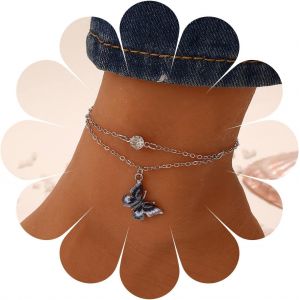 Bracelet De Cheville Boho Papillon Coloré Pendentif Papillon Argent Chaîne De Cheville Simple Minuscule Cristal Carré Pendentif Papillon Plage Hawaïenne Chaîne De Pied Pour Femmes - Neuf