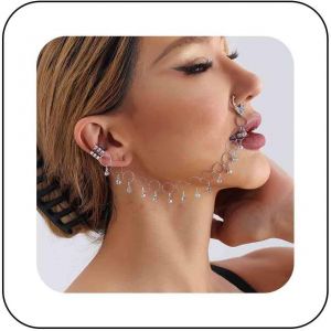Kal-Punk Faux Anneau De Nez Boucle D'oreille Disque D'or Anneau De Nez Tassel Chaîne Hoop Vintage Paillettes Anneau De Nez Fringer Chaîne D'oreille Non Piercing Manchette Nez À L'oreille Chaîne - Neuf
