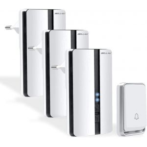 LETNERNY-Sonnette Sans Fil , Ip65 Exterieur Étanche Carillon 100 Mètres Trois Récepteur Sonnette Electronique, 51 Mélodies 4-Niveaux Led Bleu, Pour Maison, Hôtel, Urgence, Blanc - Neuf