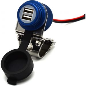 Chargeur Usb De Moto 4,6 A 23 W En Aluminium Avec Double Port De Charge Rapide, Robuste, &Eacute;tanche, Pour Guidon De 2,2 Cm, Vtt, Utv Pour Smartphones, Gps, Tablettes Et Appareils Photo (Bleu) - Neuf