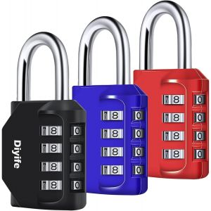 CHENG-3 PCS 4-Digit Cadenas à Combinaison, Serrure Combinée Imperméabiliser, Métal étanche et Fermoir Combiné en Acier Plaqué, Noir Bleu Rouge - Neuf