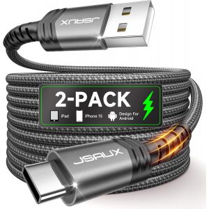 C&acirc;ble Usb C (1+2M Lot De 2) 3,1A Durable Chargeur Usb C Cable Usb Type C Charge Rapide Nylon Tress&eacute; Compatible Avec Samsung A13 A53 A52 S9 S8 S10 S22 S21 S20, Xiaomi Redmi Note 11 [CAB9160279] - Neuf