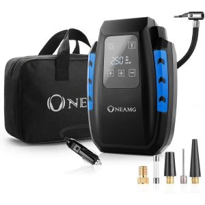 Compresseur à Air Portatif 12V, Gonfleur Pneus Voiture 120W, Electrique Compresseur Air avec Affichage Digital et Lumière LED, 3M Câble pour Voiture Vélo (Bleu) - Neuf