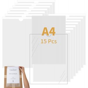 15 Pi&egrave;ces Autocollantes Transparentes A4,Extra Larges 32 x 23,5cm Porte-&eacute;tiquettes,200my Extra Fortes Prospectus Plastiques - Neuf