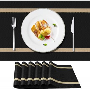 Lot de 6 sets de table lavables en PVC, antid&eacute;rapants, r&eacute;sistants &agrave; l'usure et &agrave; la chaleur, faciles &agrave; nettoyer et &agrave; ranger, 45 cm x 30 cm, noirs. - Neuf