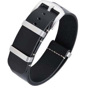 Eryi-Bracelets De Montres En Cuir Remplacement Bracelet Pour Montre En Cuir Huilé Crazy Horse 18mm 19mm 20mm 21mm 22mm 24mm Bracelets En Une Seule Pièce Pour Homme Et Femme Avec Boucle Argent/Noir - Neuf