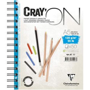 KALANKA-975023C Bloc Spiralé Cray'ON - 50 Feuilles Papier Dessin Blanc au Grain Fin - Feuilles Détachables - A5 14,8x21 cm 120g - Idéal pour le Dessin et le Croquis au Crayon - Neuf
