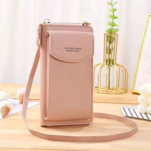 Portefeuille en cuir pour femme, sac à bandoulière, porte-monnaie, téléphone portable, mini pochette, porte-cartes, sac à bandoulière (rose clair) - Neuf