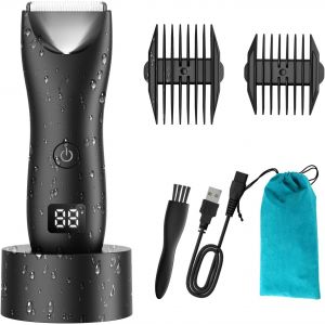 Body Trimmer For Men - Electric Hair Trimmer With Ceramic Blade - Waterproof Pubic Hair Trimmer For Men - Grooming Kit With Lcd Display And Charging Station - Black - Neuf