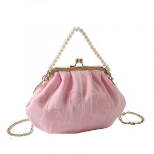 Blanc Mousseline de soie Perle Soir&eacute;e Sac d'Embrayage pour Mari&eacute;e de Mariage de Bal de Demoiselle d'honneur Sac &agrave; main Rose 27x20cm - Neuf