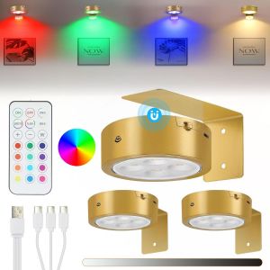 3 PCS Appliqu&eacute; Murale Sans Fil Rechargeable,Eclairage Tableau Led Pile Avec T&eacute;l&eacute;commande Dimmerable,Appliques Pour Tableaux Et Vitrines,Lampe Tableau 13 Couleurs RGB(Dor&eacute;) - Neuf