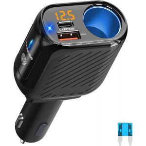 ERYI-Chargeur De Voiture Usb C Adaptateur 180W, Prise Allume-Cigare Adaptateur 36W+20W Double Usb-C Et Qc3.0 Usb 12V Prise Avec Interrupteur Tactile Voltmètre Pour Téléphone, Tablette, Dash Cam, Gps - Neuf
