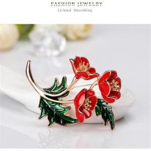 Kalanka-Broche Coquelicot Rouge &Eacute;pingle Strass Fleur Revers Broches M&eacute;tal Insigne Broche Corsage Pour Manteau Costume V&ecirc;tements Bijoux Cadeaux - Neuf