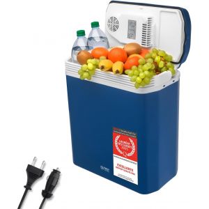 Ulteronixshop-R&eacute;frig&eacute;rateur portable 24L &eacute;lectrique 12V 230V prise voiture & standard - Box thermo&eacute;lectrique refroidit & chauffe - Glaci&egrave;re avec poign&eacute;e - Pour camping, festival, voyages - Bleu - Neuf