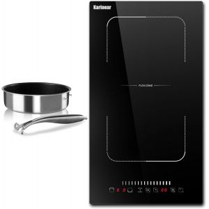 CHECARZHN--NO1-Plaque Induction Flexizone 2 Feux Avec Poêle, Plaque De Cuisson À Induction 2 Foyers Encatrable, Table Électrique Avec Minuterie, Verrouillage De Sécurité, Pause, 220V-240V, 3500W, San - Neuf